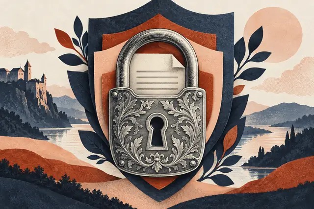 Ilustrácia zámku a ochranných vrstiev okolo dokumentu